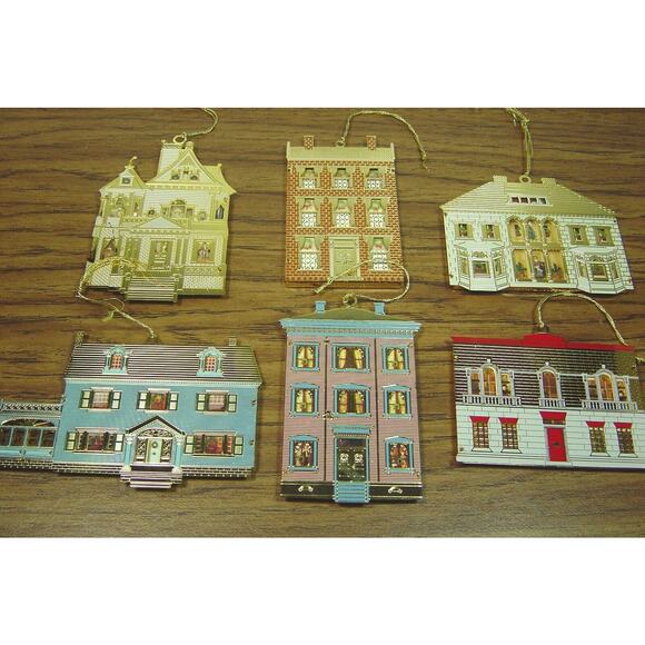 6 BING & GRONDAHL GOLD FINISH DOLL HOUSE ORNAMNTS